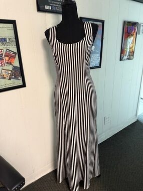 Gerard Darel Black & White Striped Sleeveless Maxi Dress